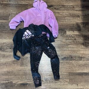 Adidas Lavender Hoodie and Black Speckled Leggings